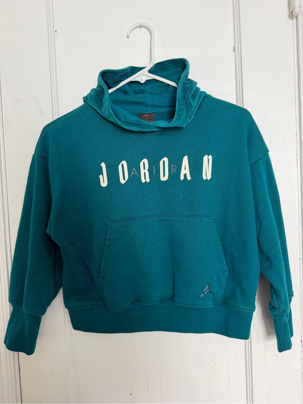 Girl’s Jordan Teal Crewneck Sweatshirt with Velvet Hood